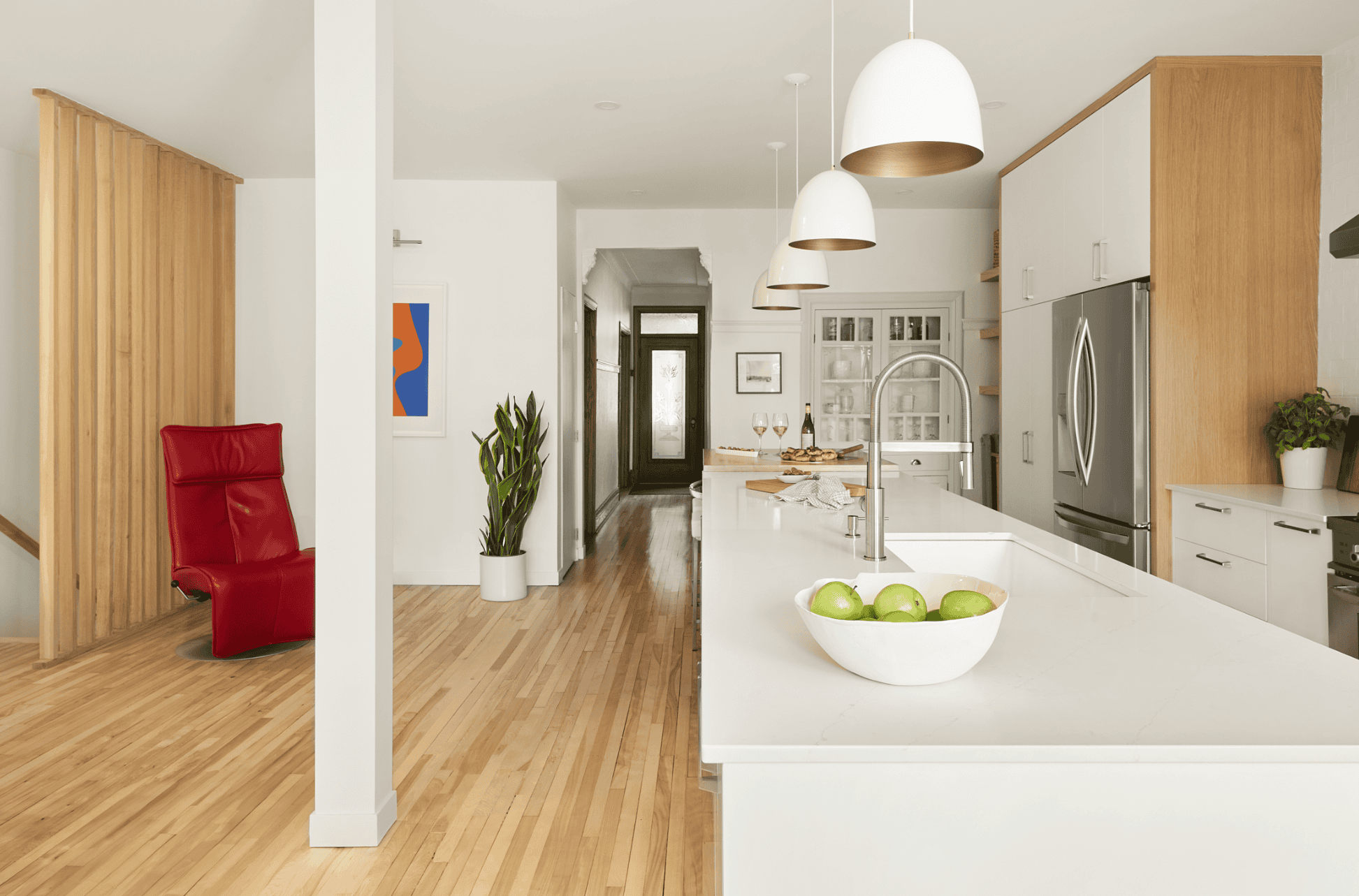 cuisine restauration plancher aire ouverte montreal, mur porteur